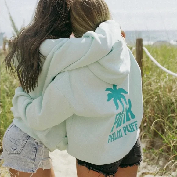 Pink Palm Puff Classic Puff Hoodie in Mint Breeze size Small - Picture 2 of 10